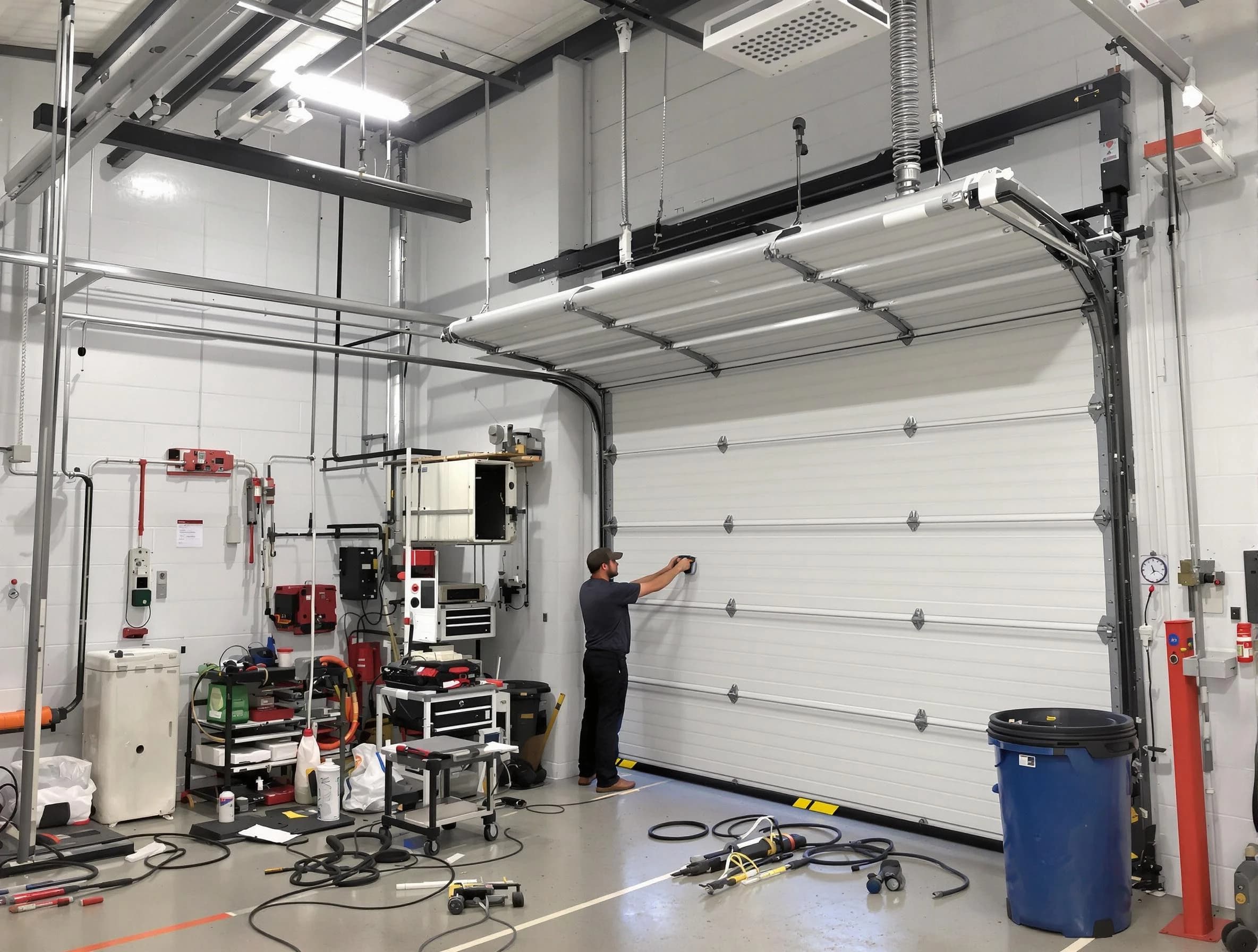 Edgewater Garage Door Repair certified technician performing commercial door repair at a Edgewater business facility