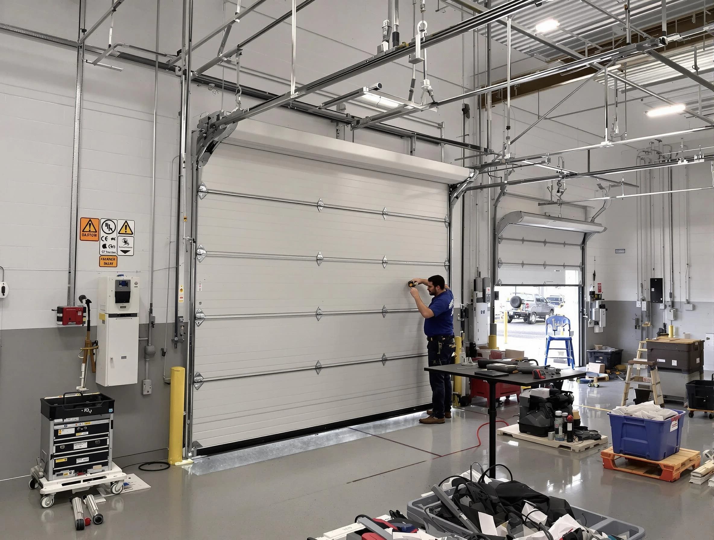 Commercial garage door repair being performed by Edgewater Garage Door Repair expert in Edgewater