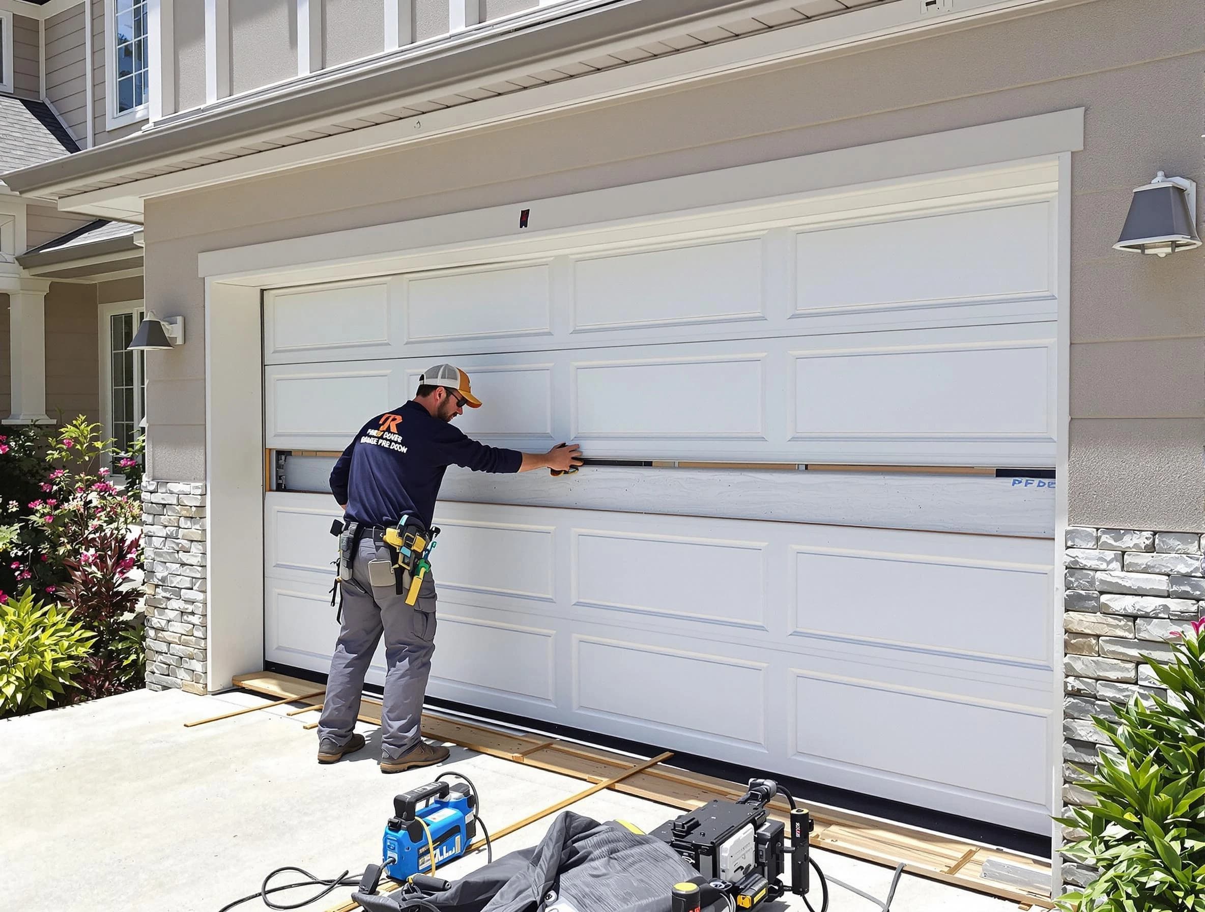 Edgewater Garage Door Repair team performing complete garage door replacement at Edgewater residence
