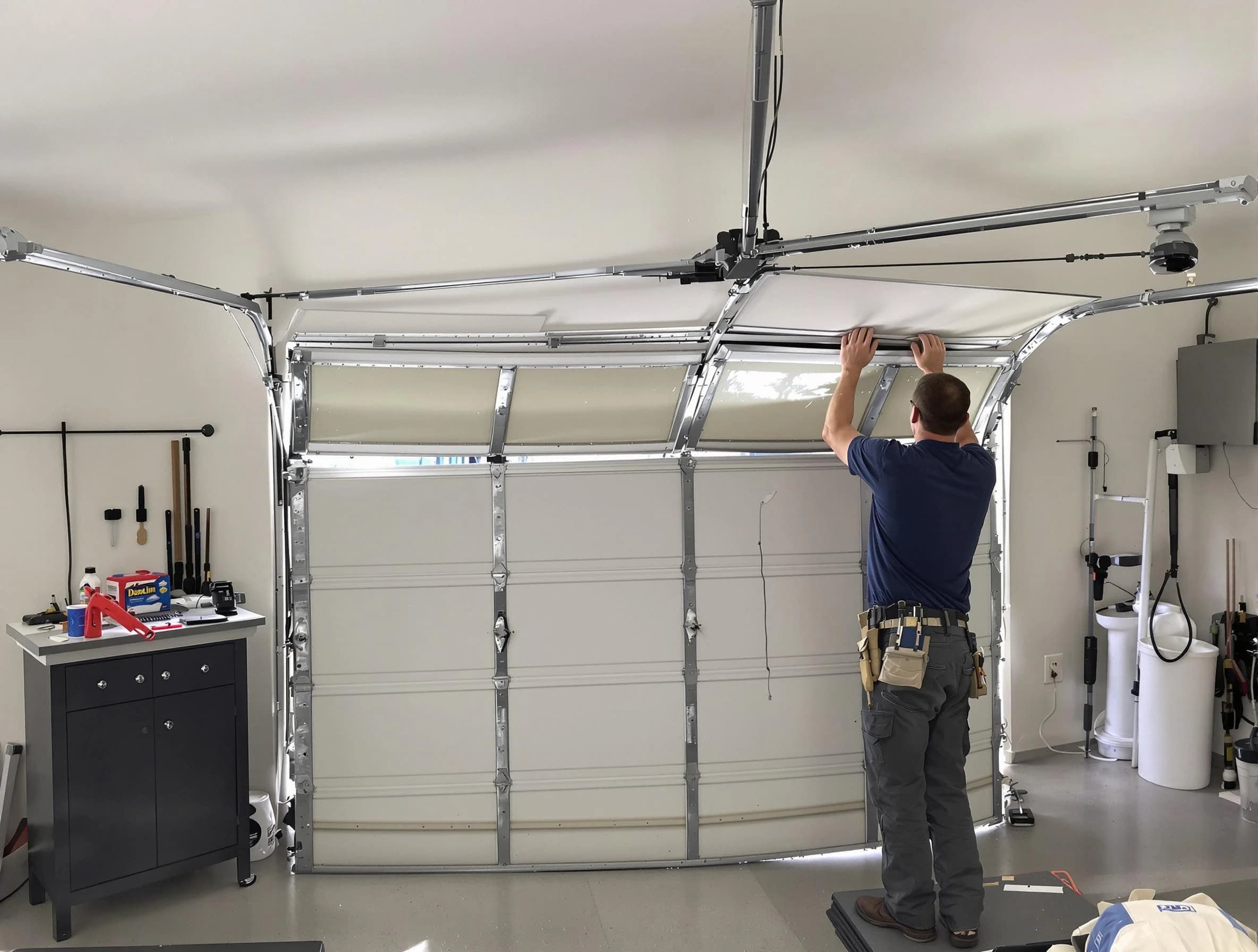 Edgewater Garage Door Repair specialist performing precise section replacement on Edgewater garage door
