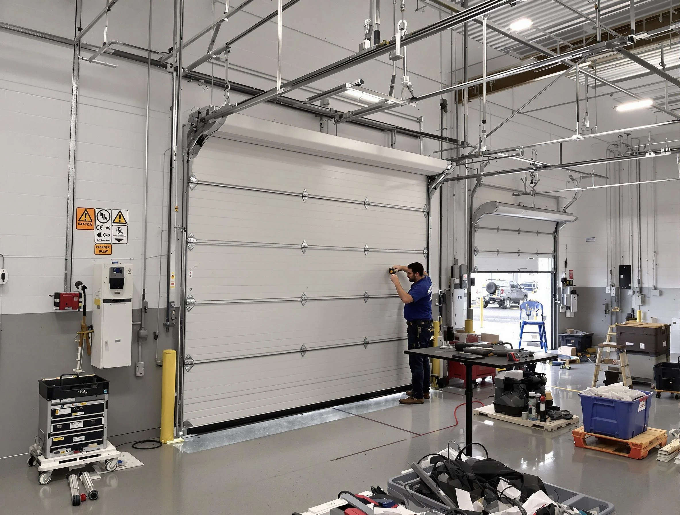 Commercial garage door repair being performed by Edgewater Garage Door Repair expert in Edgewater