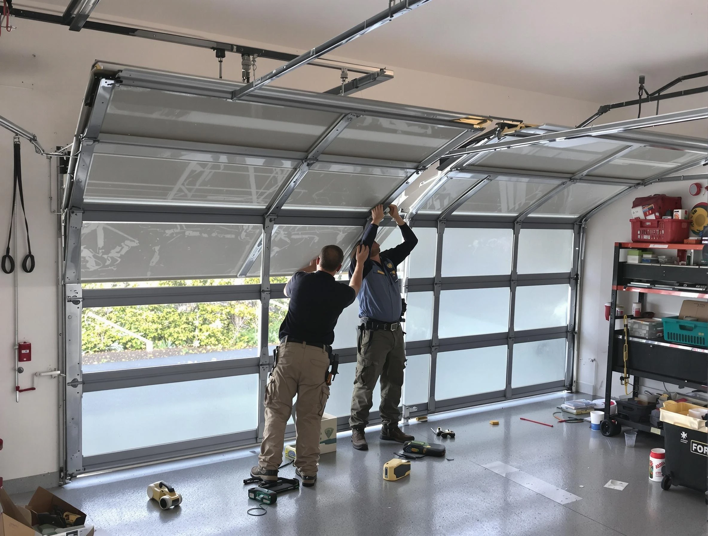 Edgewater Garage Door Repair expert performing precise panel replacement on Edgewater garage door