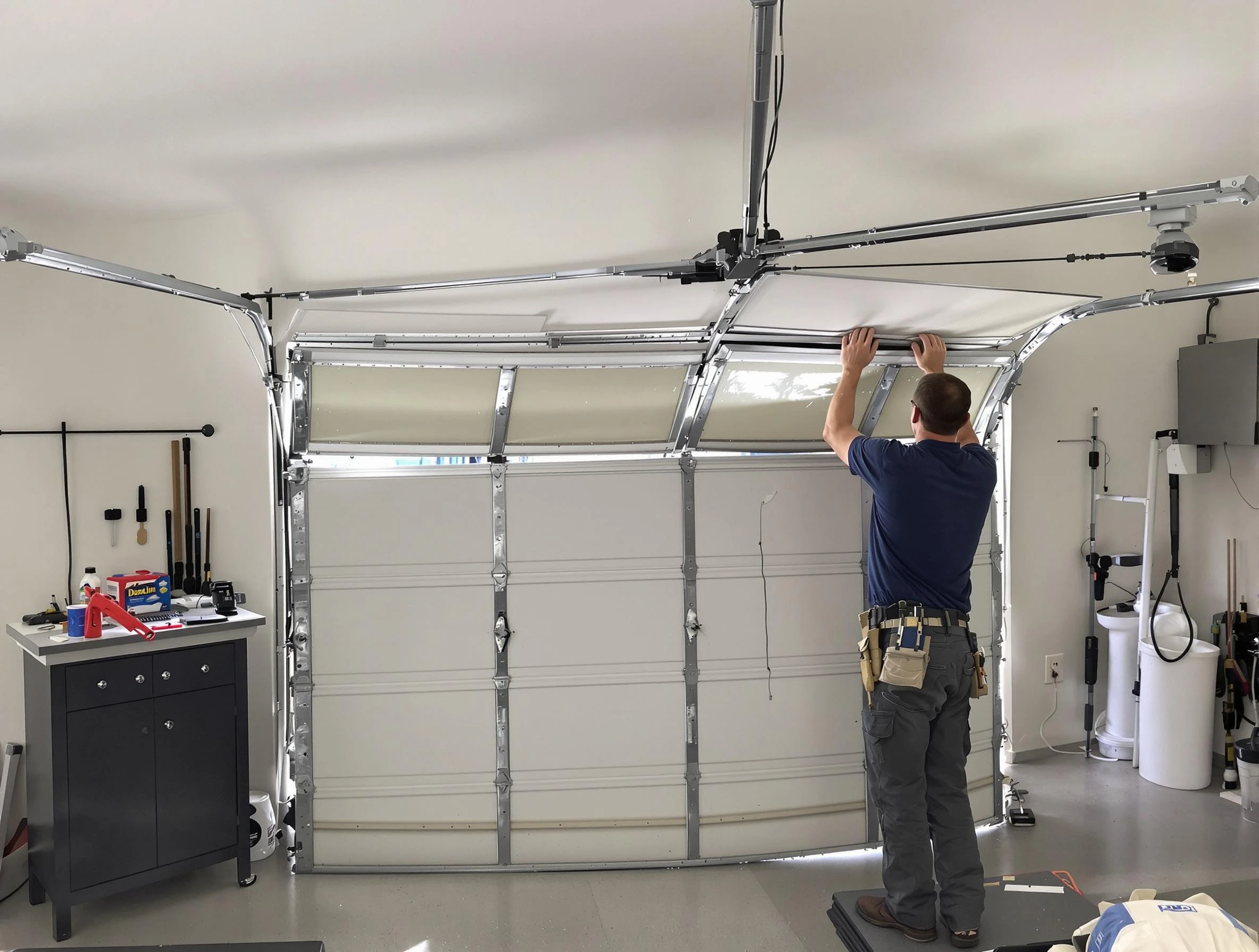 Edgewater Garage Door Repair specialist performing precise section replacement on Edgewater garage door
